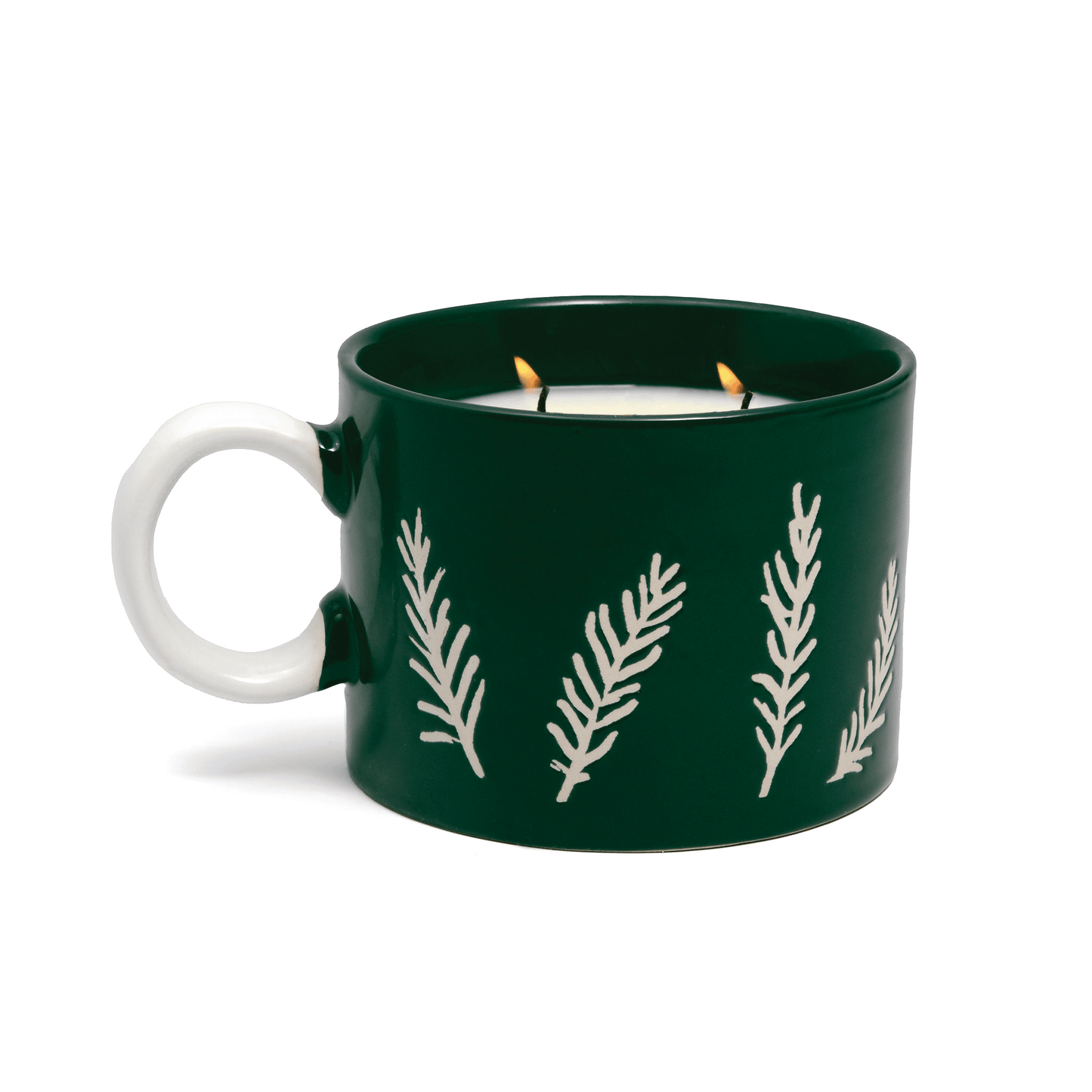Cypress & Fir - 8oz Green Ceramic Mug candle on a white background.