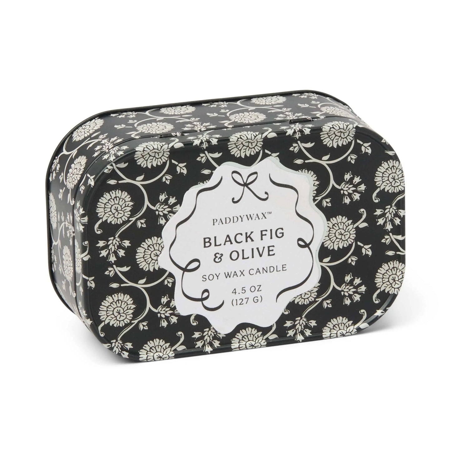 Cherie 4.5 oz Tin Candle - Black Fig & Olive on white background.
