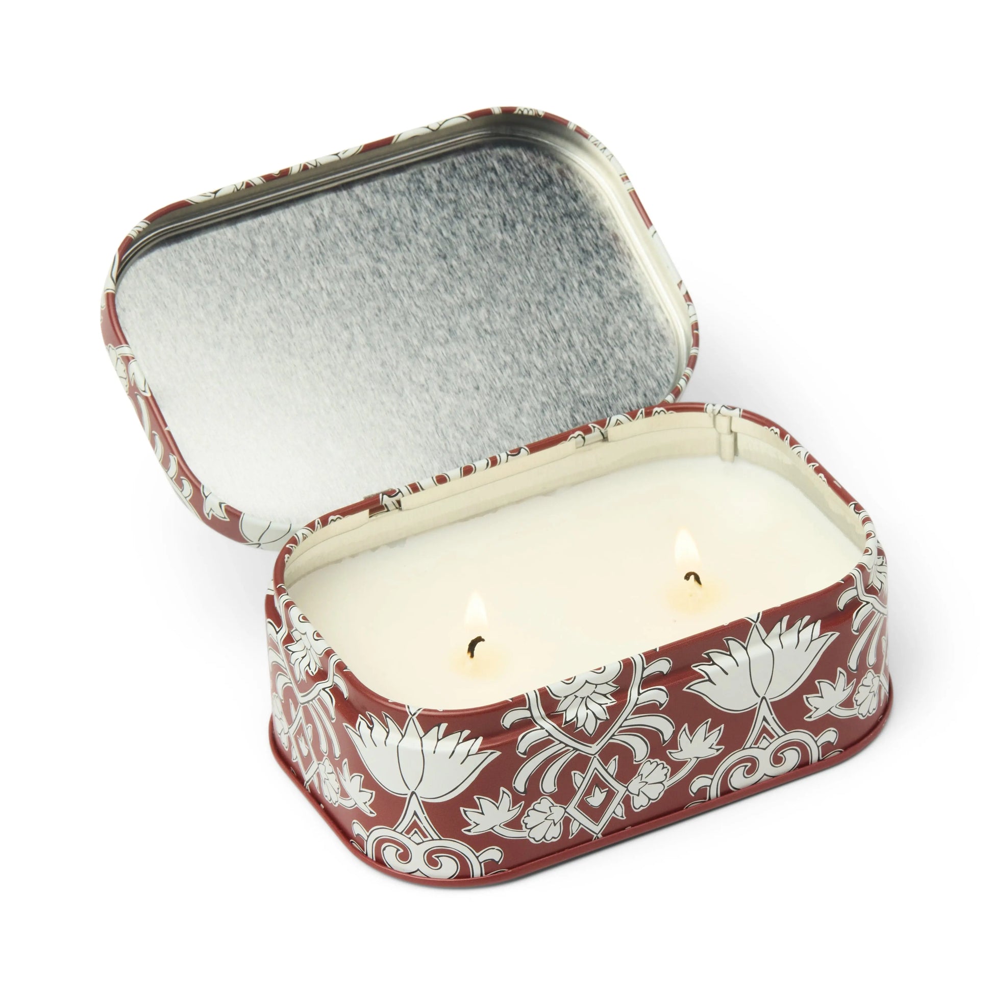 Cherie 4.5 oz Tin Candle - French Linen & Orris on white background.