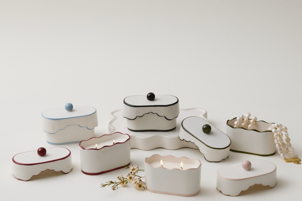Cherie ceramic candle collection on white background
