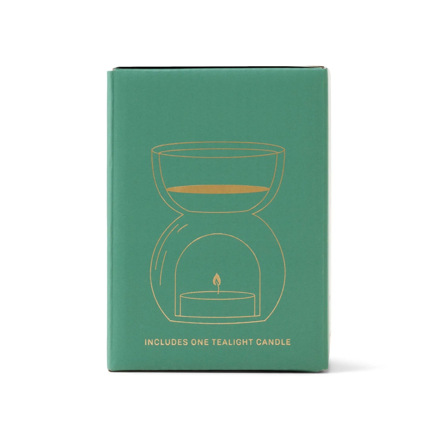 Essential Oil Burner & Tea Light Candle - Sage Green Glass box side view
