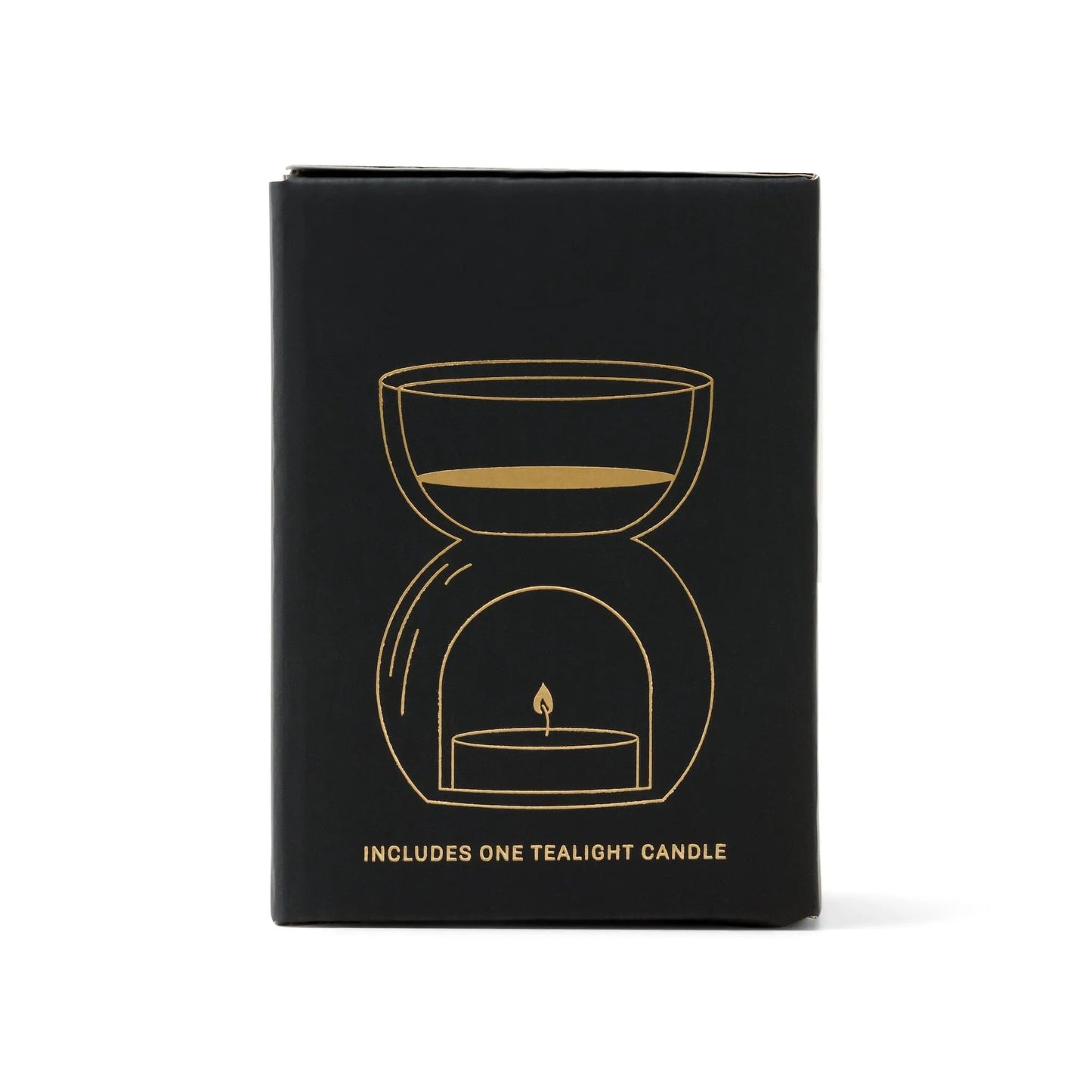 Essential Oil Burner & Tea Light Candle - Black Glass box side view
