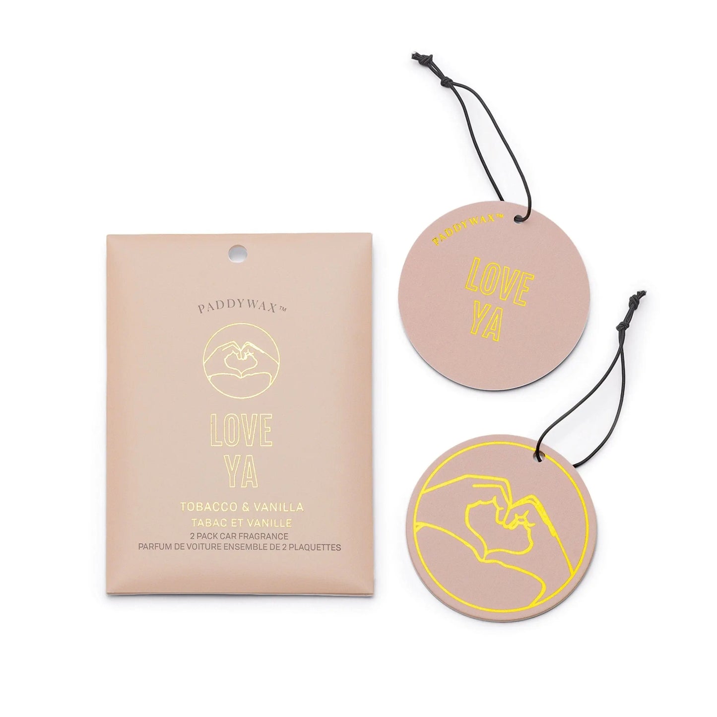 Impressions Car Fragrance - Tobacco + Vanilla "Love Ya" - light pink colored gold outline