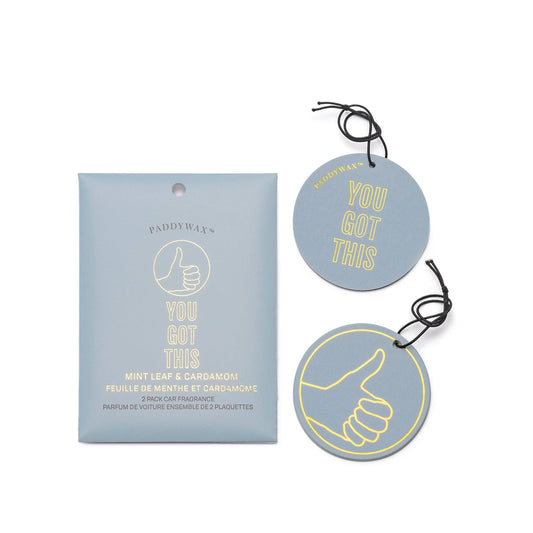 Impressions Car Fragrance - Mint Leaf + Cardamom "You Got This" - light blue colored outlined in gold