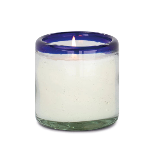 La Playa 9 oz Candle - Salted Blue Agave - glass vessel with blue colored rim