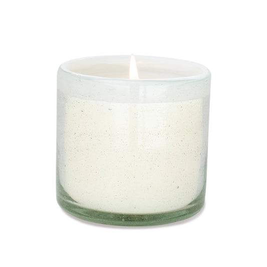 La Playa 9 oz Candle - Amber + Coconut - glass vessel with white colored rim
