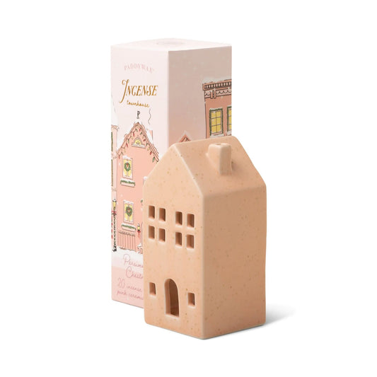 Holiday Town Incense Cone Holder - House and box of 20 incense sticks side by side