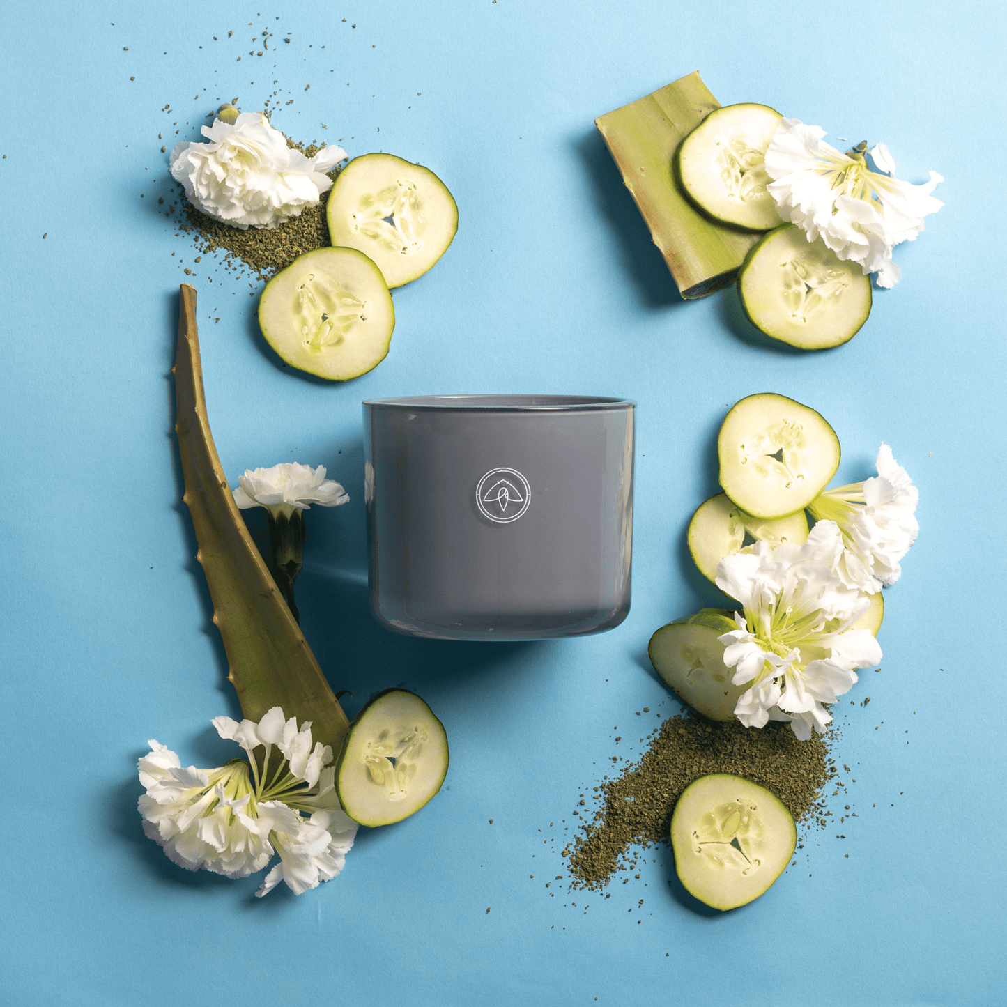 Products Serenity 10oz. Candle - Firefly by Paddywax - Bamboo Breeze unlit two wick candle amidst cucumber, white flowers, aloe vera and tea leaf