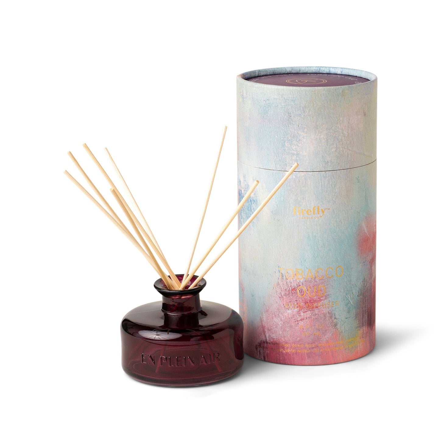 En Plein Air Diffuser - Tobacco Oud -deep purple colored glass vessel