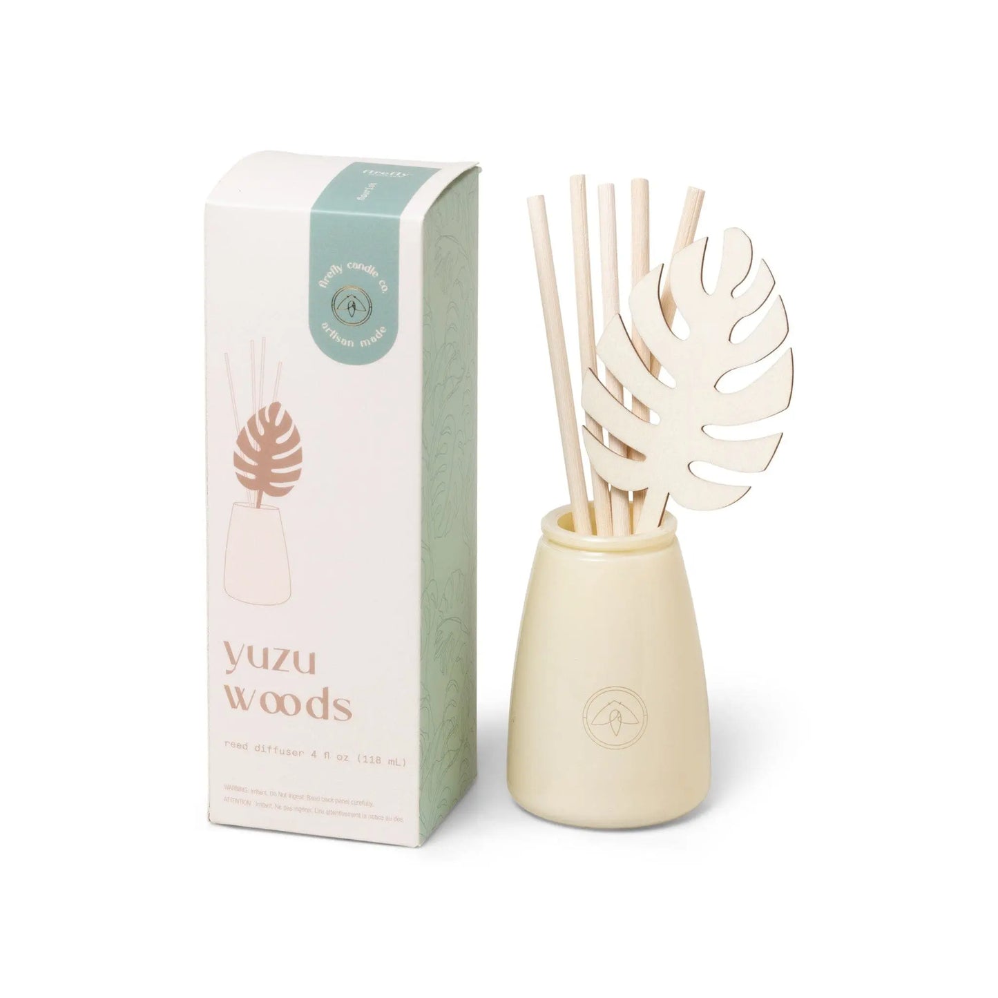 Flourish 4 oz Diffuser - Yuzu Woods box and diffuser side by side