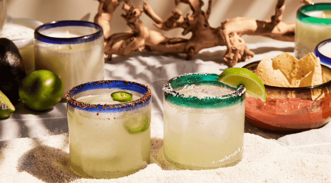 La Playa candles repurposed as margarita glasses and salsa containers