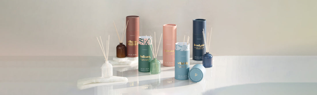 5 Petite Reed Diffusers and packaging on display