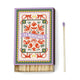 A Dopo Jungle - 75ct Boxed Matches features a decorative box with red monkeys and floral designs, plus purple-tipped safety matches—perfect for lighting your A Dopo candle after Mediterranean travels.