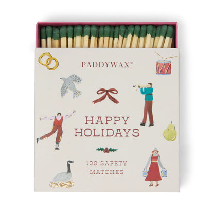 HOLIDAY JUMBO BOXED SAFETY MATCHES W/ FOIL ACCENTS 100 MATCHES W/ DARK GREEN TIPS Paddywax