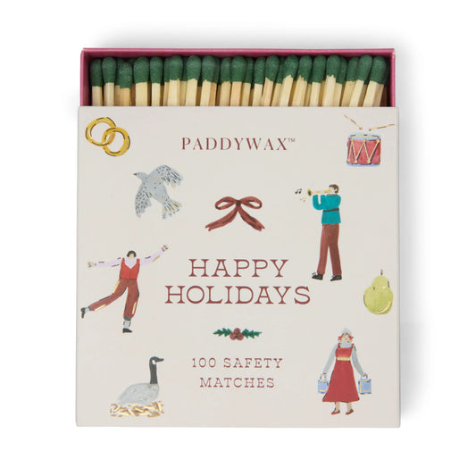 HOLIDAY JUMBO BOXED SAFETY MATCHES W/ FOIL ACCENTS 100 MATCHES W/ DARK GREEN TIPS Paddywax
