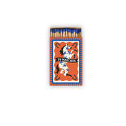 The A Dopo "Horse" - 75ct Boxed Matches feature blue-tipped heads in an open box with an orange cover, a white horse illustration, and "75 MATCHES" text—ideal for lighting your favorite A Dopo candle.