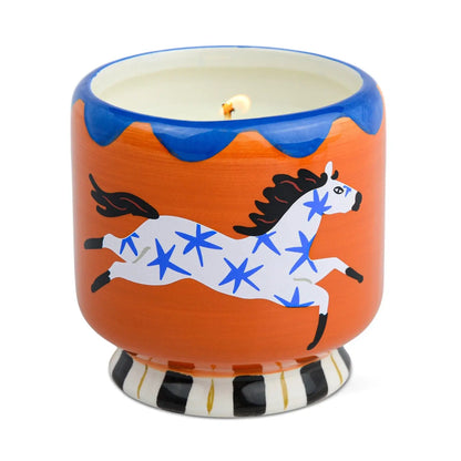 A Dopo "Horse" Candle - Sienna Sunset on white background. 