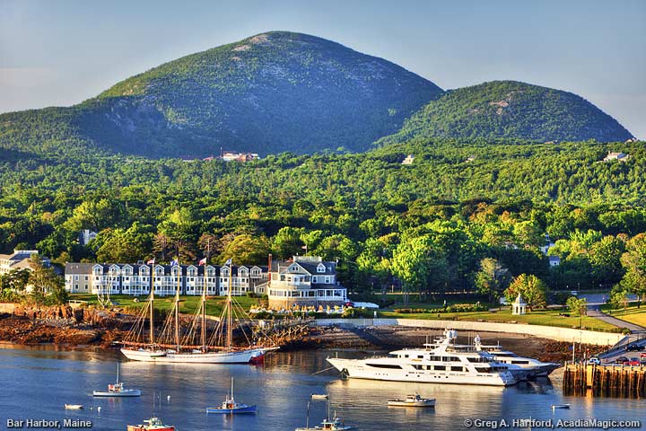 Acadia National Park - Water shot with boats and trees in the background