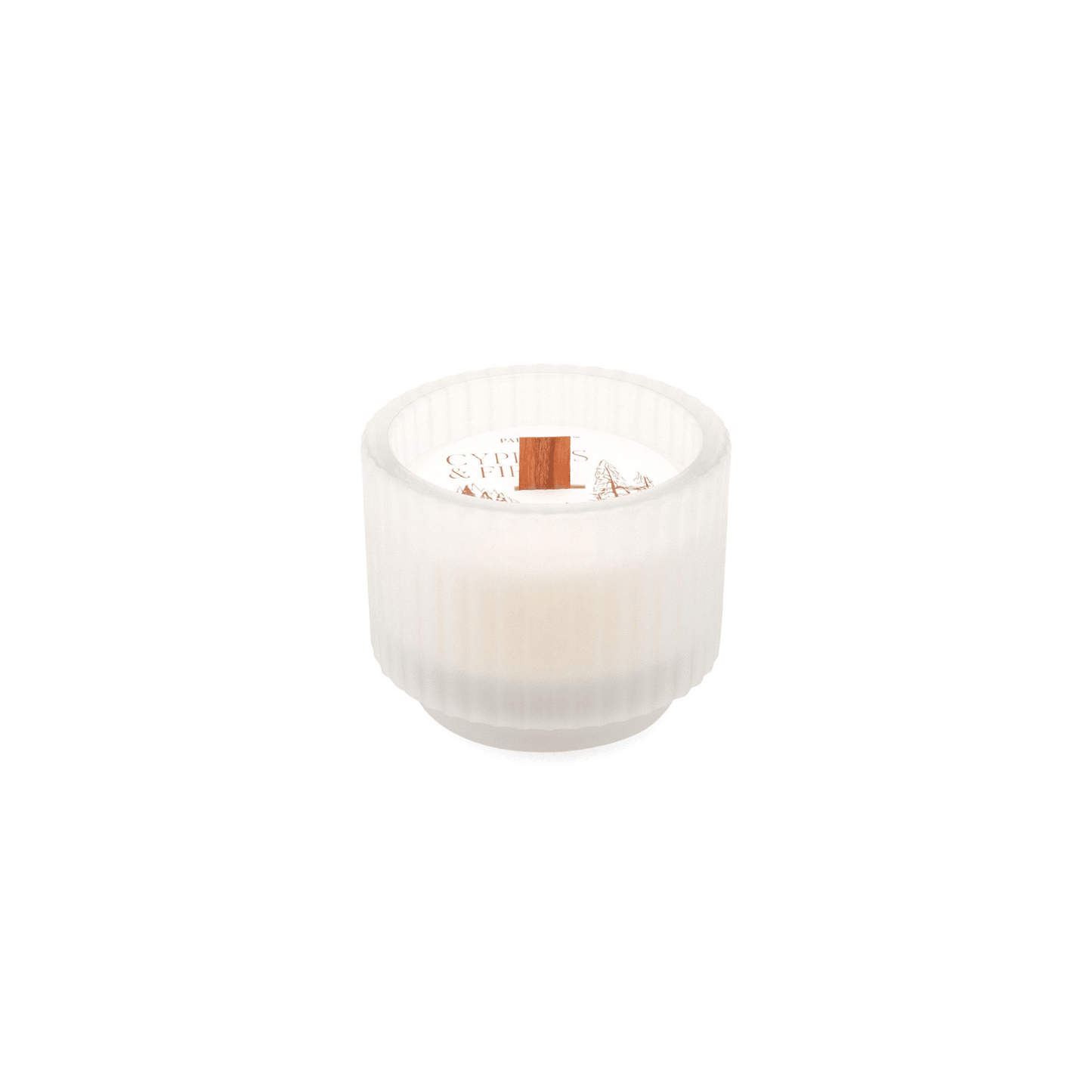 5 oz. Frosted White Ribbed Glass candle with a crackling wood wick