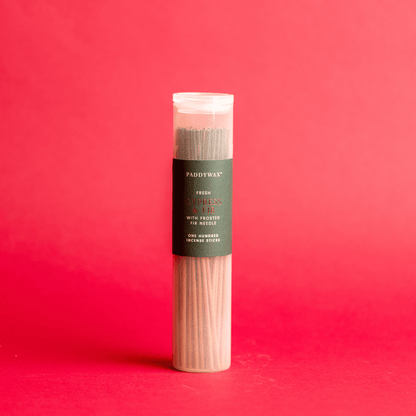 Cypress + Fir - Incense Sticks in case on red background