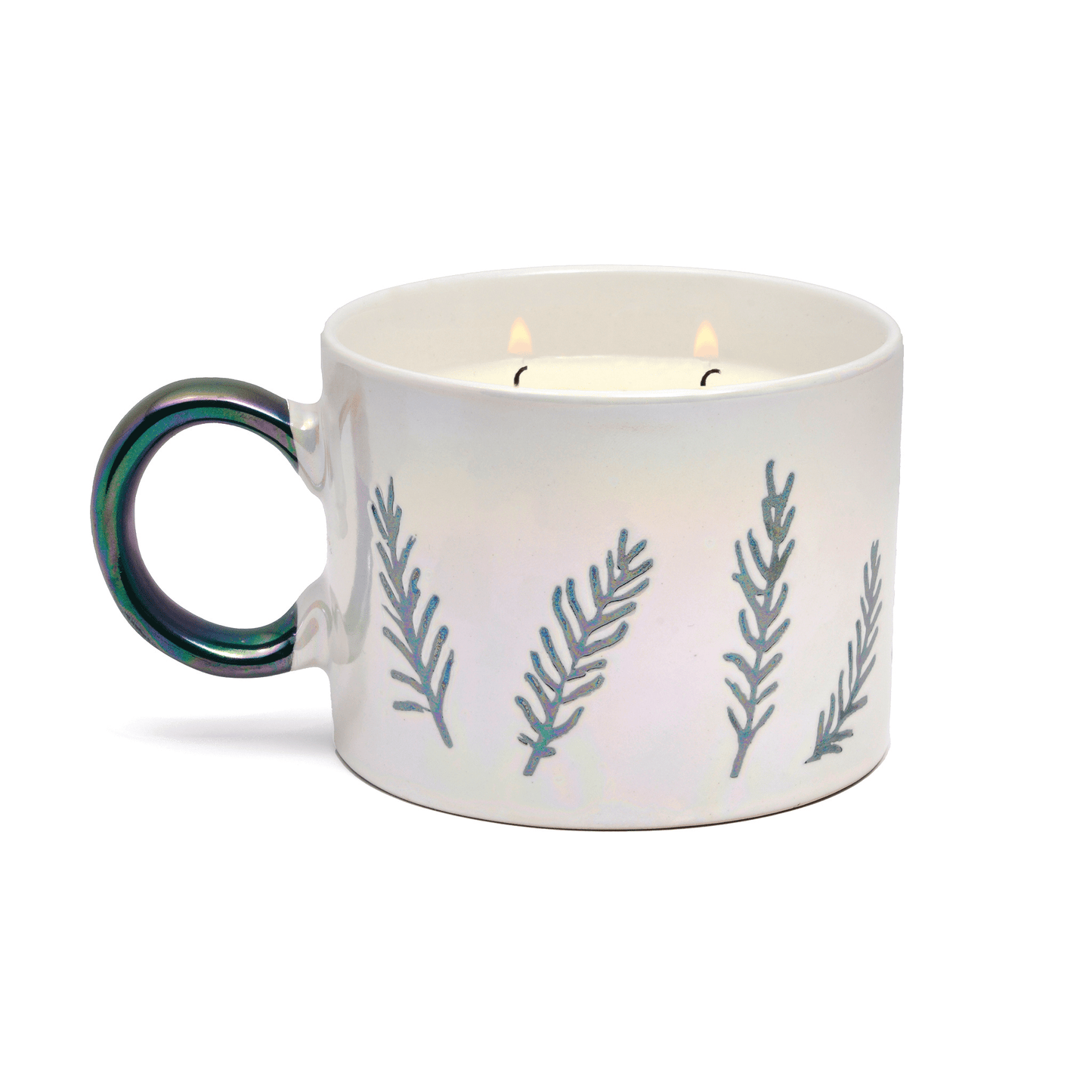 Cypress & Fir - 8oz White Ceramic Mug candle on a white background. 