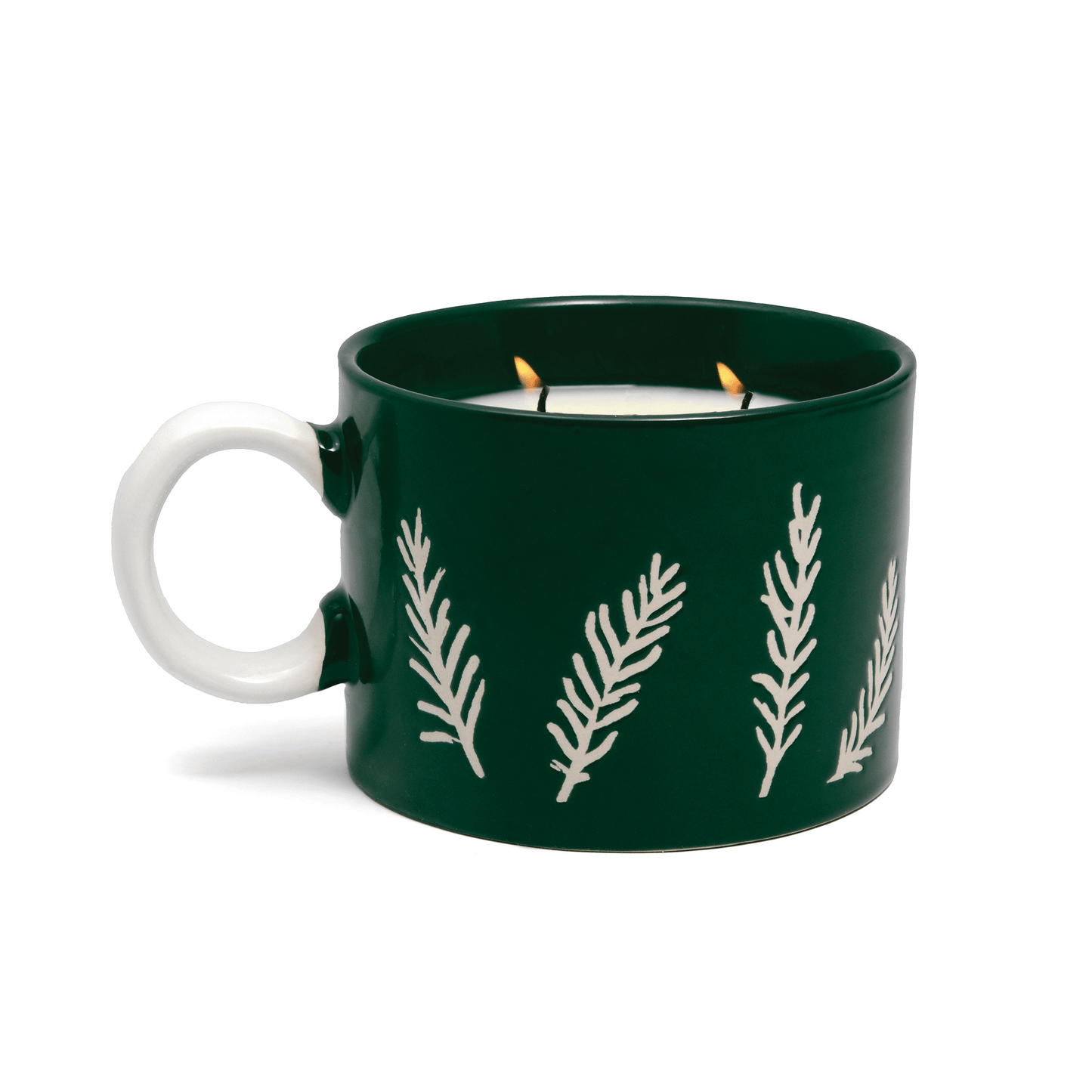 Cypress & Fir - 8oz Green Ceramic Mug candle on a white background. 