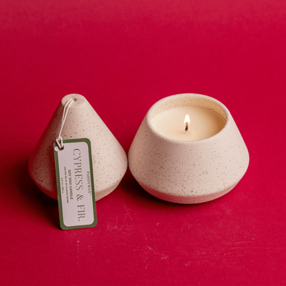 Small White Tree Stack unstacked with candle lit top view