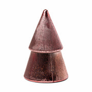 A pink-hued, cone-shaped metallic candle with ribbed texture and a wider base, stacked like a stylized tree—reminiscent of the enchanting Pink Peppermint Tree - 7 oz Candle made from shimmering mercury glass.