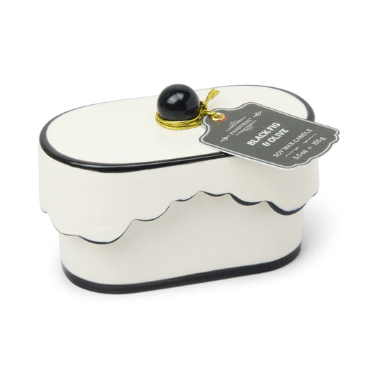 Cherie 5.5 oz Ceramic Candle - Black Fig & Olive on white background.