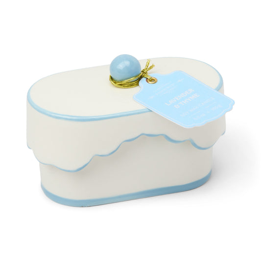 Cherie 5.5 oz Ceramic Candle - Lavender & Thyme on white background. 