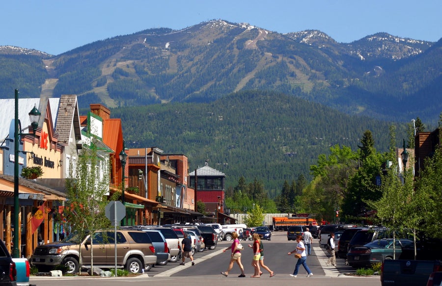 Glacier National Park in the background with town in main shot