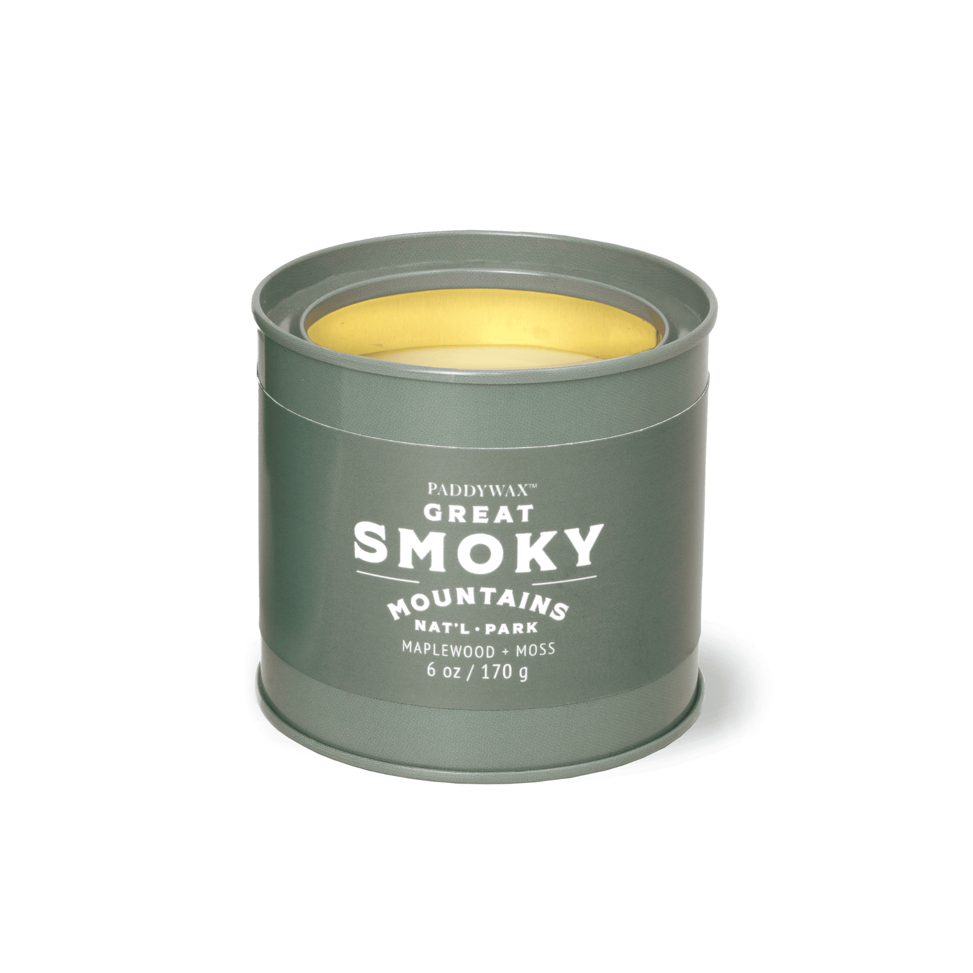 Parks 6oz Candle - Maplewood + Moss candle on a white background.