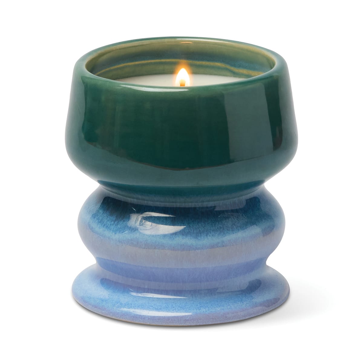 The Fresh Air & Sea Salt - Melt 8.5 oz Candle fills the room with a fresh coastal fragrance, set in a glossy blue and green ceramic holder featuring a rounded base and wide, flared top.