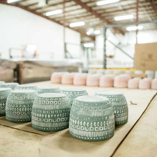 Boheme candle vessels showcasing our manufacturing process in the warehouse