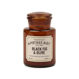 Paddywax Apothecary Black Fig & Olive candle in an amber jar on a white background