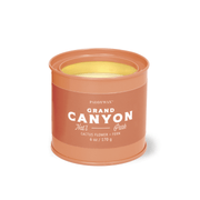 The Grand Canyon - Parks 6 oz Tin Candle by Paddywax features Cactus Flower + Fern scent and comes in a cylindrical orange tin labeled Grand Canyon Natl Park—an ideal gift for outdoor enthusiasts.