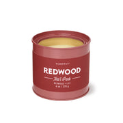 The Redwood - Parks 6 oz Tin Candle features a red tin, light yellow wax, and a fresh Redwood + Lily scent. Inspired by Redwood Natl Park, this outdoor gift is part of Paddywax’s Parks Collection. Net wt: 6 oz (170 g).