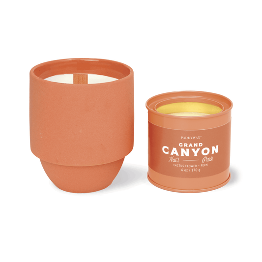 Parks 6oz Candle - Cactus Flower + Fern candle on a white background next to another Parks Collection candle.