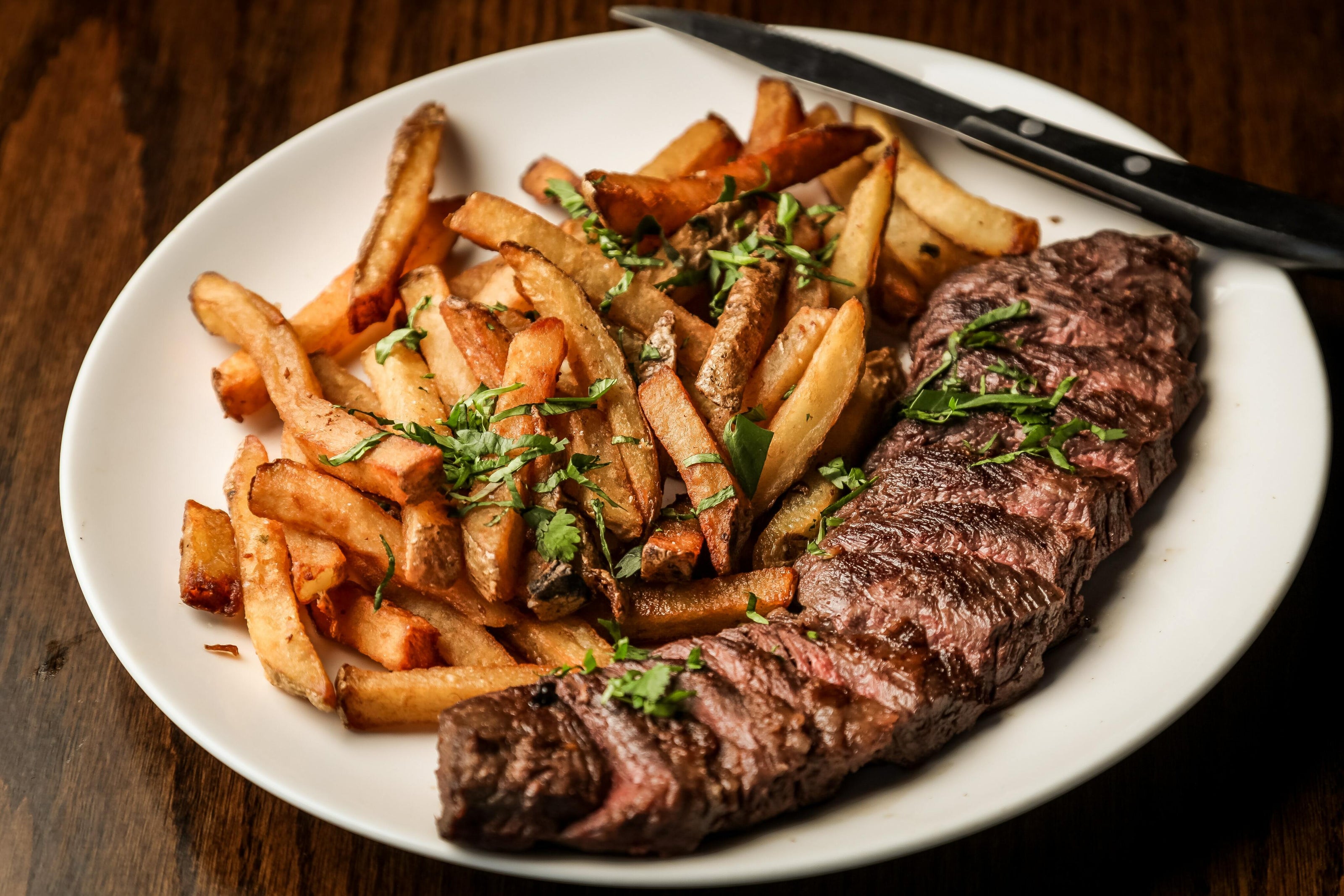 plate with steak and french fries