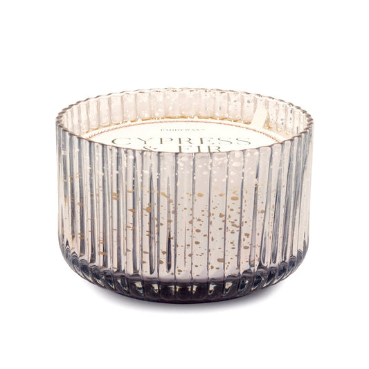 15 oz. Large Silver Mercury Glass Candle with a bowl-shaped vessel that gives off a disco ball-like glow when lit