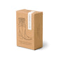 brown box with cowboy boot illustrated on the front of it.