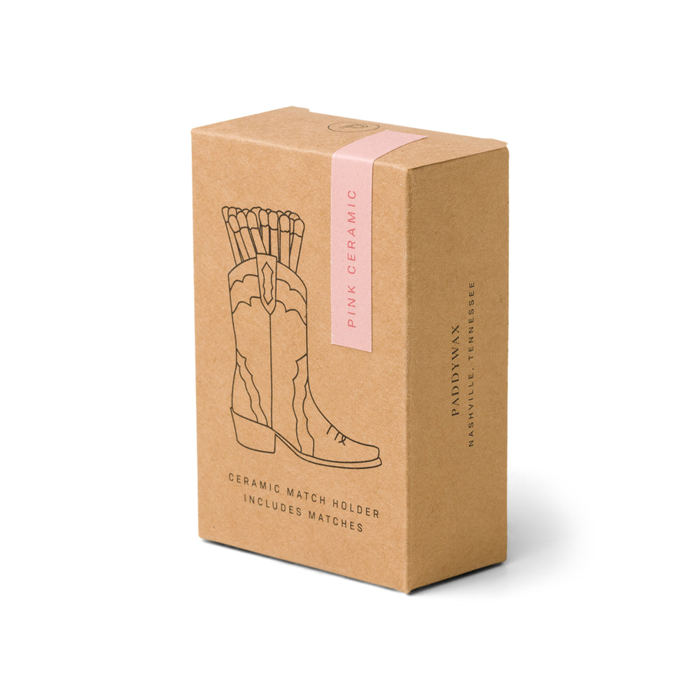 brown box with a cowboy boot match holder outline on the front