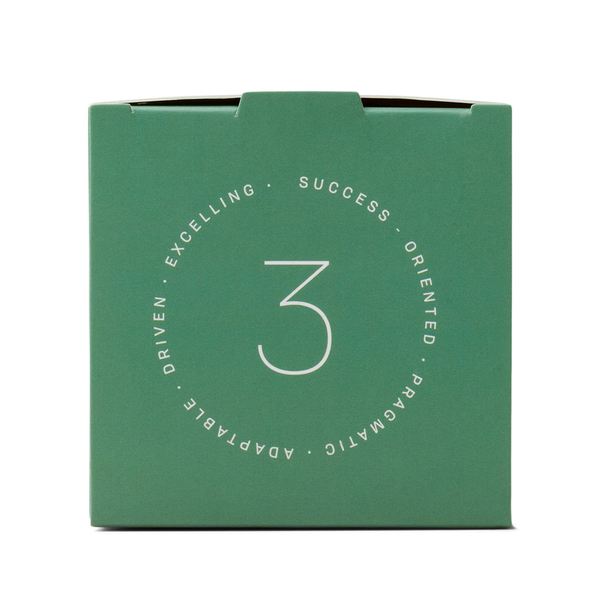 Green box which reads "the achiever"; also has the letter 3 printed on the side
