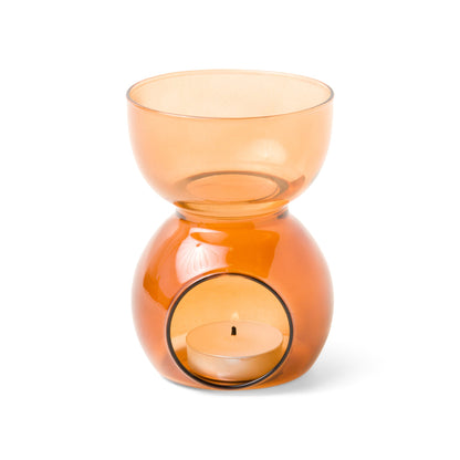 Essential Oil Burner & Tea Light Candle - Amber Glass