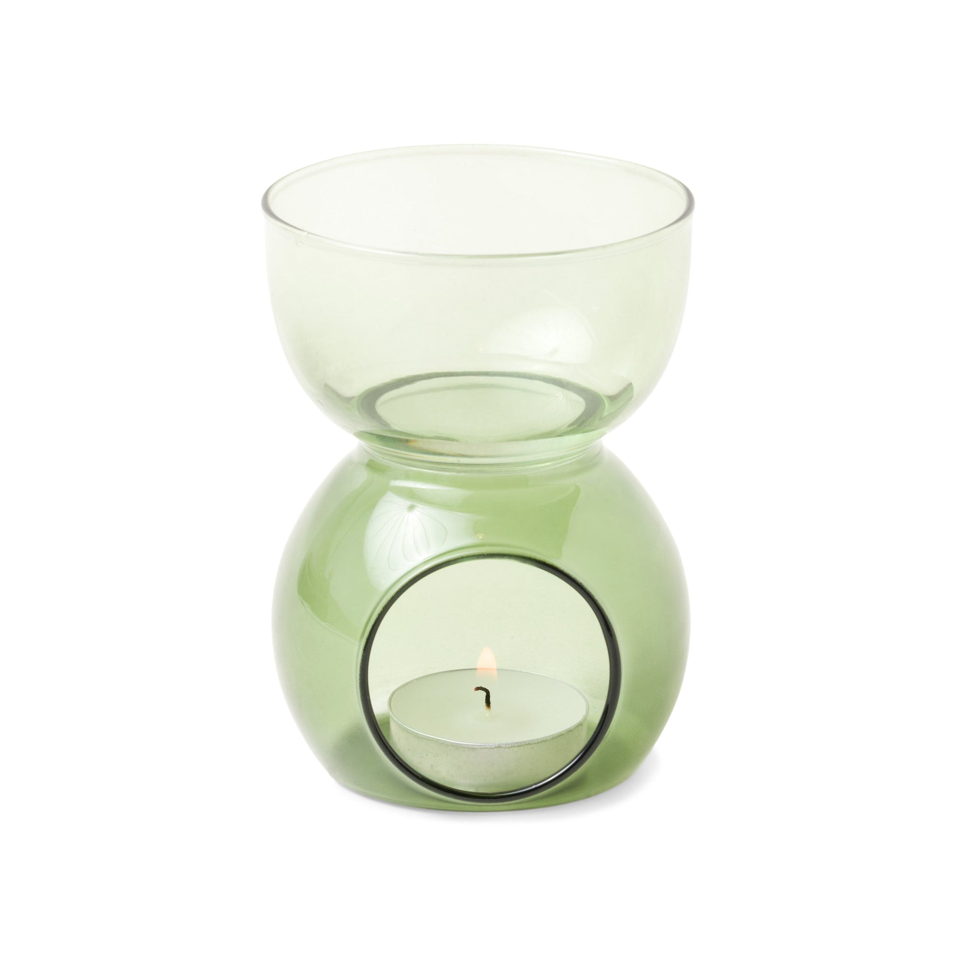 Essential Oil Burner & Tea Light Candle - Sage Green Glass