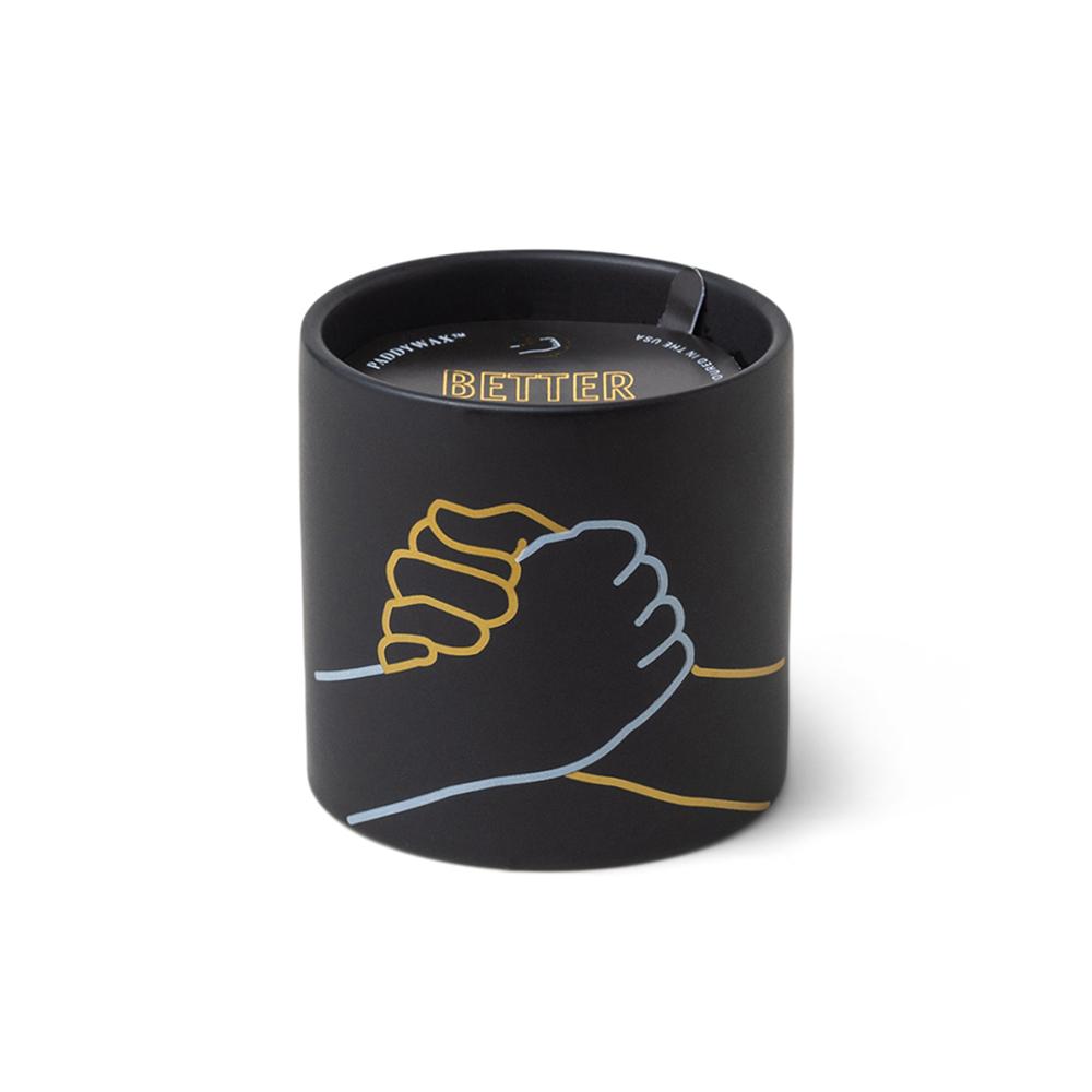 Impressions 5.75 oz Candle - Incense + Smoke "Better Together" - black colored with two hands shaking hands
