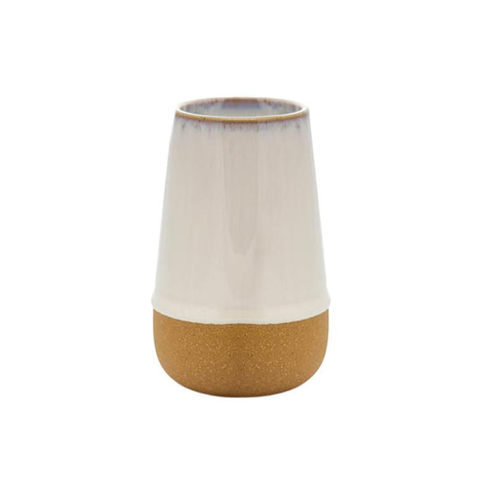 Kin 10 oz Candle - Jasmine + Bamboo - white colored glass vessel with brown bottom