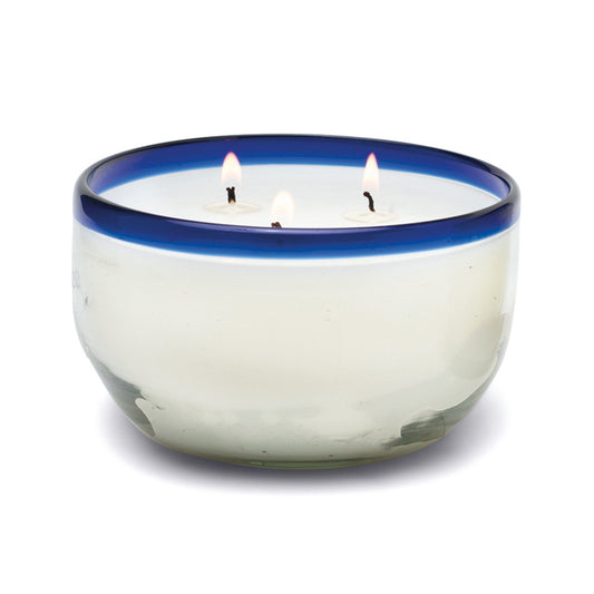 La Playa 14 oz Candle - Salted Blue Agave - glass vessel with blue colored rim