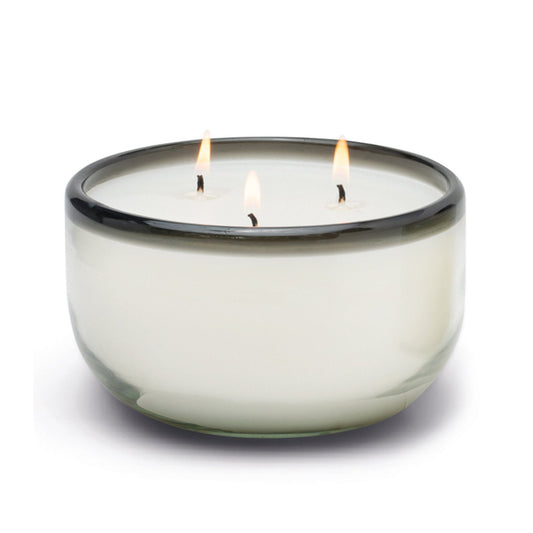 La Playa 14 oz Candle - Vanilla Rosa - glass vessel with black colored rim