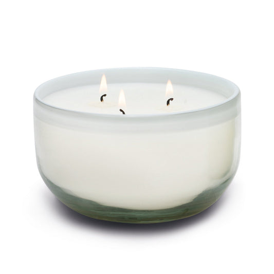 La Playa 14 oz Candle - Amber + Coconut - white glass vessel with white rim
